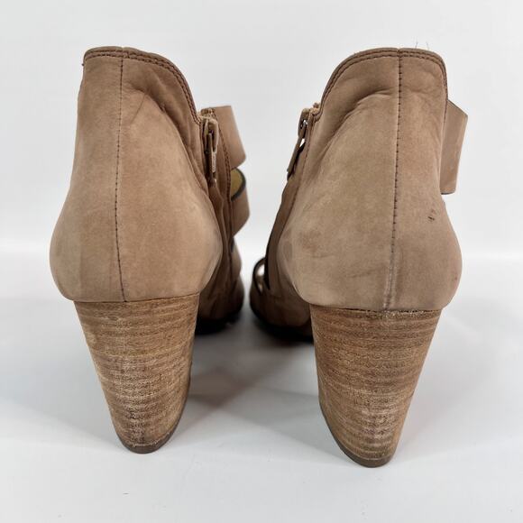 Paul Green Michelle Sandals US 8.5 UK 6 Tan Nubuck Strappy Leather Stacked Heels - Picture 4 of 12